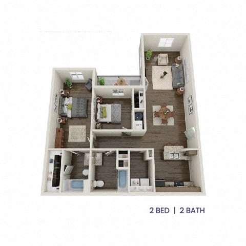 Floor plan for 2 beds, 2 baths, 1057 sqft